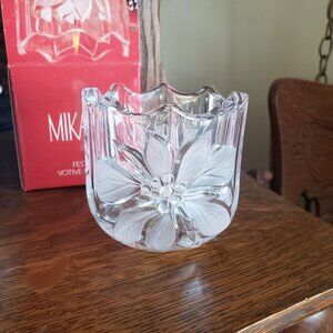 MIKASA Festive Festive Poinsettia Crystal Votive Candle Holder 3.5" w/box‎